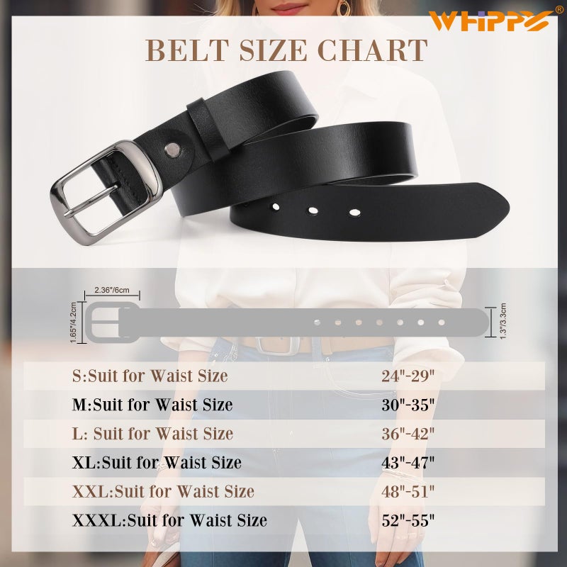 WHIPPY Women Leather Belts for Jeans Pants Fashion Dress Belt for Women with Solid Pin Buckle, Black, XL - Image 4